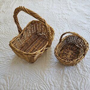 Two Vintage Gold Painted Woven Decorative Baskets, Perfect for Holiday Decor